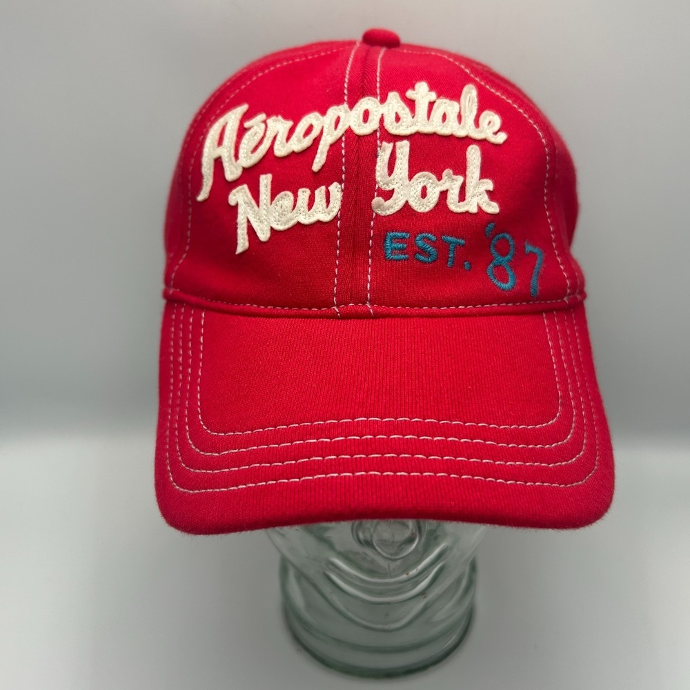 Vintage 2012 Aeropostale Red Hat New York 87 Baseball Cap Embroidered Size S/M